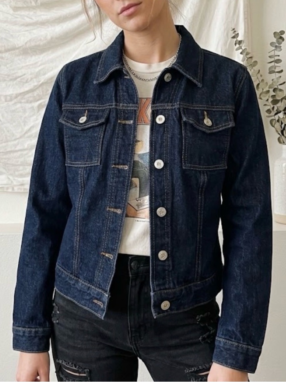 Vintage 90s GUESS Dark Wash Denim Jacket - Size L